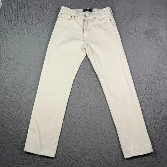 Abercrombie & Fitch Jeans Mens 29x30 Cream Vintage 90s Straight Stretch - Picture 3 of 12